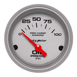 2-1/16" OIL PRESSURE 0-100 PSI MARINE SILVER ULTRA-LITE