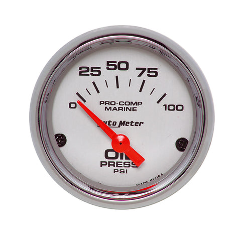 2-1/16" OIL PRESSURE 0-100 PSI MARINE CHROME ULTRA-LITE