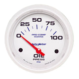 2-5/8" OIL PRESSURE 0-100 PSI MARINE WHITE