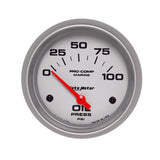 2-5/8" OIL PRESSURE 0-100 PSI MARINE SILVER ULTRA-LITE