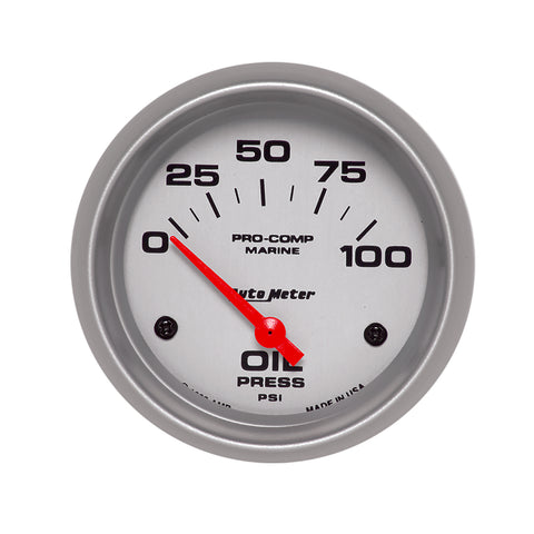 2-5/8" OIL PRESSURE 0-100 PSI MARINE SILVER ULTRA-LITE