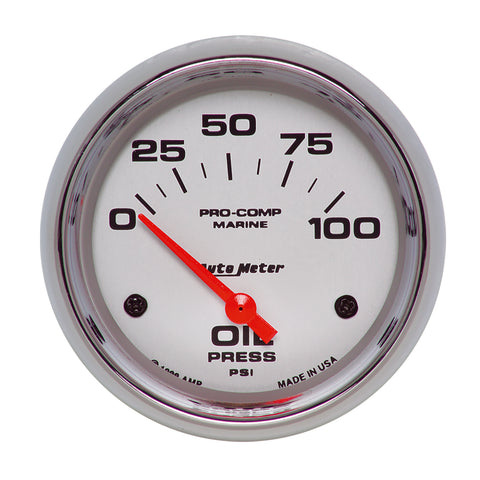 2-5/8" OIL PRESSURE 0-100 PSI MARINE CHROME ULTRA-LITE