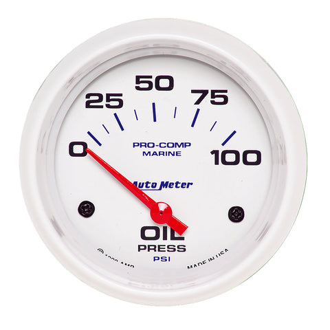 2-5/8" OIL PRESSURE 0-100 PSI MARINE WHITE