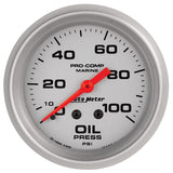 2-5/8" OIL PRESSURE 0-100 PSI MARINE SILVER ULTRA-LITE
