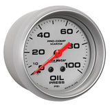2-5/8" OIL PRESSURE 0-100 PSI MARINE SILVER ULTRA-LITE