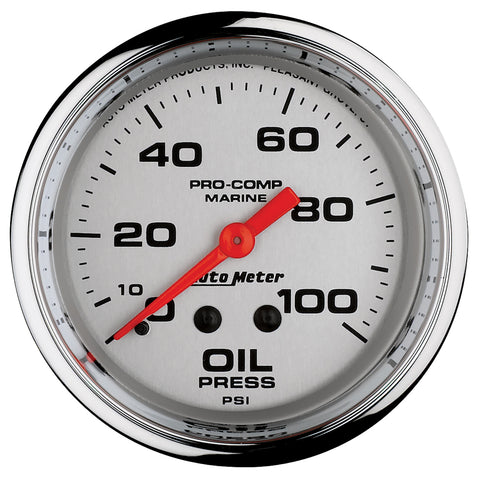 2-5/8" OIL PRESSURE 0-100 PSI MARINE CHROME ULTRA-LITE