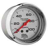 2-5/8" OIL PRESSURE 0-100 PSI MARINE CHROME ULTRA-LITE