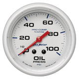 2-5/8" OIL PRESSURE 0-100 PSI MARINE WHITE