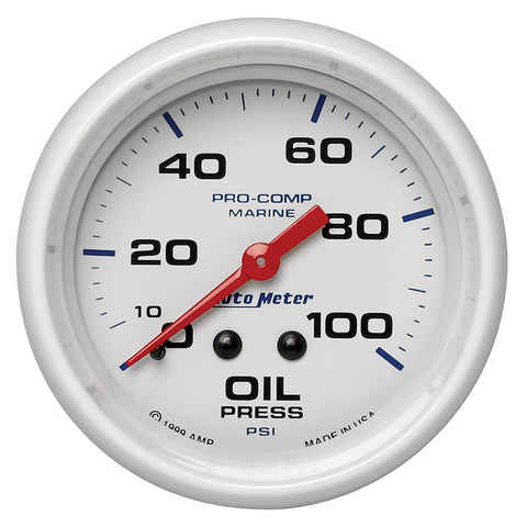2-5/8" OIL PRESSURE 0-100 PSI MARINE WHITE