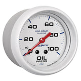 2-5/8" OIL PRESSURE 0-100 PSI MARINE WHITE
