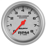 3-3/8" IN-DASH TACHOMETER 0-8000 RPM MARINE SILVER ULTRA-LITE