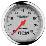 3-3/8" IN-DASH TACHOMETER 0-8000 RPM MARINE CHROME ULTRA-LITE