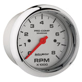 3-3/8" IN-DASH TACHOMETER 0-8000 RPM MARINE CHROME ULTRA-LITE