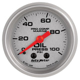 2-1/16 In. OIL PRESSURE 0-100 PSI MARINE SILVER ULTRA-LITE