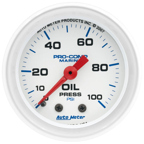 2-1/16" OIL PRESSURE 0-100 PSI MARINE WHITE