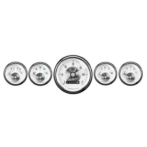 5 PC. GAUGE KIT 3-3/8" & 2-1/16" ELEC. SPEEDO W/ WHEEL ODO PRESTIGE PEARL