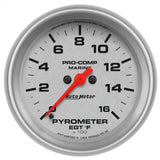 2-5/8" PYROMETER 0-1600 ºF MARINE SILVER ULTRA-LITE