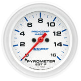 2-5/8" PYROMETER 0-1600 ºF MARINE SILVER WHITE