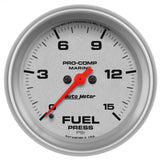 2-5/8" FUEL PRESSURE 0-15 PSI MARINE SILVER ULTRA-LITE