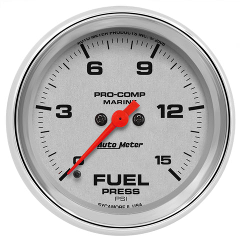 2-5/8" FUEL PRESSURE 0-15 PSI MARINE CHROME ULTRA-LITE