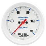 2-5/8" FUEL PRESSURE 0-15 PSI MARINE WHITE