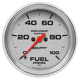 2-5/8" FUEL PRESSURE 0-100 PSI MARINE CHROME ULTRA-LITE