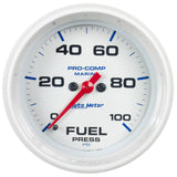 2-5/8" FUEL PRESSURE 0-100 PSI MARINE WHITE