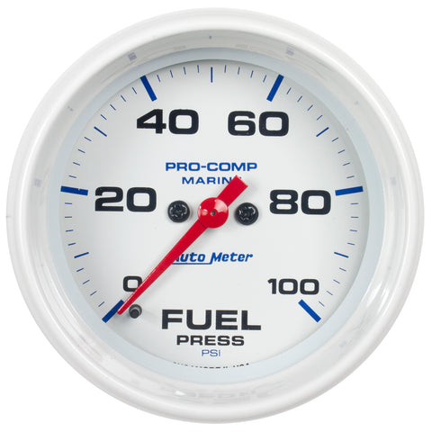 2-5/8" FUEL PRESSURE 0-100 PSI MARINE WHITE