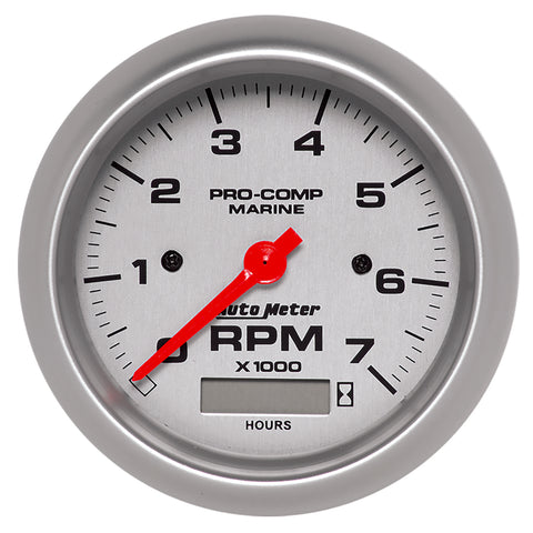 3-3/8" IN-DASH TACHOMETER WITH HOUR METER 0-7000 RPM MARINE SILVER ULTRA-LITE