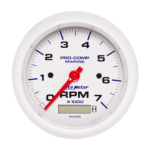 3-3/8" IN-DASH TACHOMETER WITH HOUR METER 0-7000 RPM MARINE WHITE