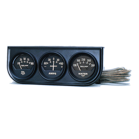 GAUGE CONSOLE OILP/WTMP/AMP 2-1/16" 100 PSI/280 °F/60A BLK DIAL BLK BZL AG