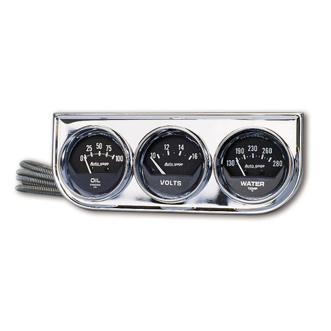 GAUGE CONSOLE OILP/WTMP/VOLT 2-1/16" 100 PSI/280 °F/16V BLK DIAL CHROME BZL AG