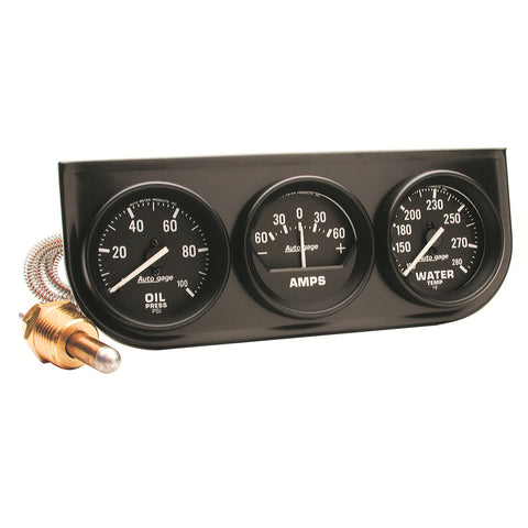 GAUGE CONSOLE OILP/WTMP/AMP 2-1/16" 100 PSI/280 °F/60A BLK DIAL BLK BZL AUTOGAGE