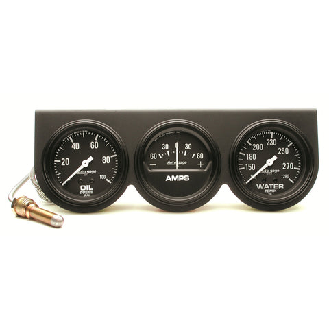 GAUGE CONSOLE OILP/WTMP/AMP 2-5/8" 100 PSI/280 °F/60A BLK DIAL BLK BZL AG