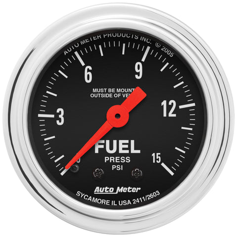 2-1/16" FUEL PRESSURE 0-15 PSI TRADITIONAL CHROME