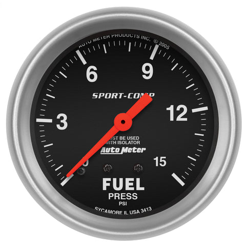 2-5/8" FUEL PRESSURE W/ ISOLATOR 0-15 PSI SPORT-COMP