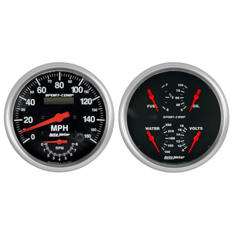 2 PC. GAUGE KIT 5" QUAD & TACH/SPEEDO 240-33 O SPORT-COMP