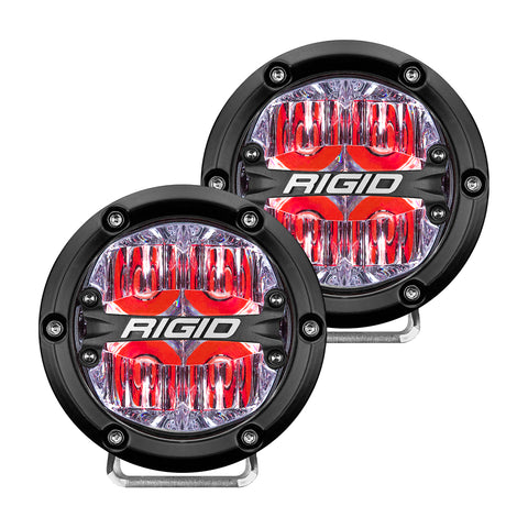 RIGID 360-Series 4 Inch Round LED Off-Road Light Drive Beam Pattern For Moderate Speeds Red Backlight Pair