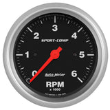 3-3/8" IN-DASH TACHOMETER 0-6000 RPM SPORT-COMP