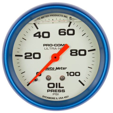 2-5/8" OIL PRESSURE 0-100 PSI LIQUID FILLED ULTRA-NITE