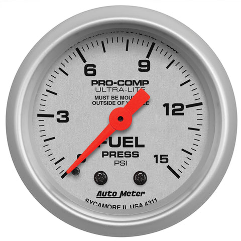 2-1/16" FUEL PRESSURE 0-15 PSI ULTRA-LITE