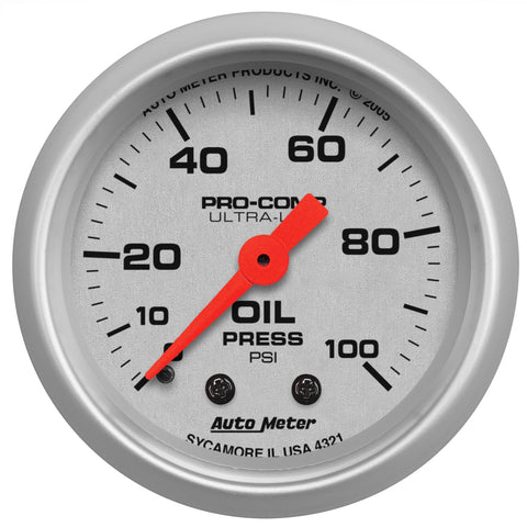 2-1/16" OIL PRESSURE 0-100 PSI ULTRA-LITE
