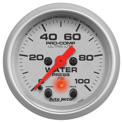 2-1/16" WATER PRESSURE 0-100 PSI ULTRA-LITE