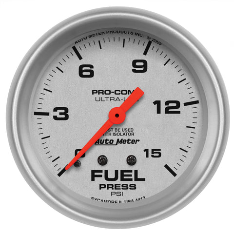 2-5/8" FUEL PRESSURE W/ ISOLATOR 0-15 PSI ULTRA-LITE
