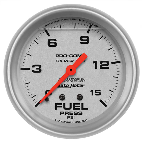 2-5/8" FUEL PRESSURE 0-15 PSI LIQUID FILLED ULTRA-LITE