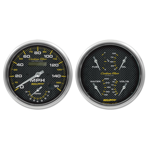 2 PC. GAUGE KIT 5" QUAD & TACH/SPEEDO 240-33 O CARBON FIBER