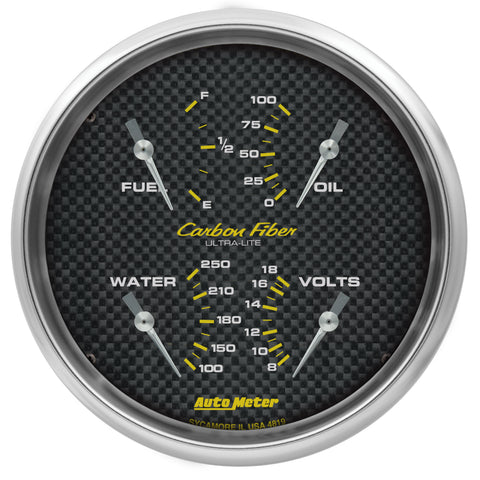 5" QUAD GAUGE 100 PSI/100-250 °F/8-18V/0-90 O CARBON FIBER