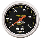 2-5/8" FUEL PRESSURE 0-15 PSI LIQUID FILLED PRO-COMP