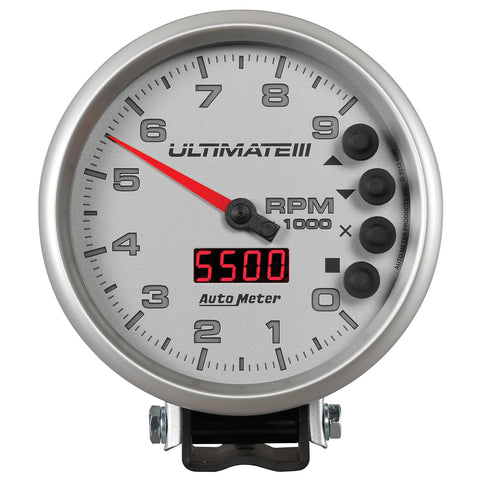 5" TACHOMETER 0-9000 RPM PEDESTAL ULTIMATE III PLAYBACK SILVER