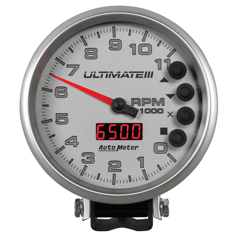 5" TACHOMETER 0-11000 RPM PEDESTAL ULTIMATE III PLAYBACK SILVER